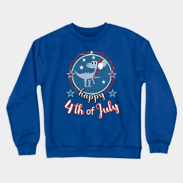 Happy 4th of July Cute Patriot Dinosaur Crewneck Sweatshirt by Cute Pets Graphically
